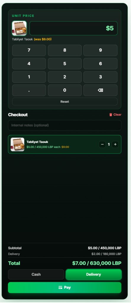 Checkout panel with delivery